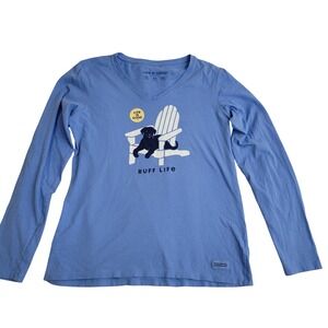 Life Is Good Blue Crusher-Lite Vee Ruff‎ Life Black Lab Long Sleeve Shirt Sz M